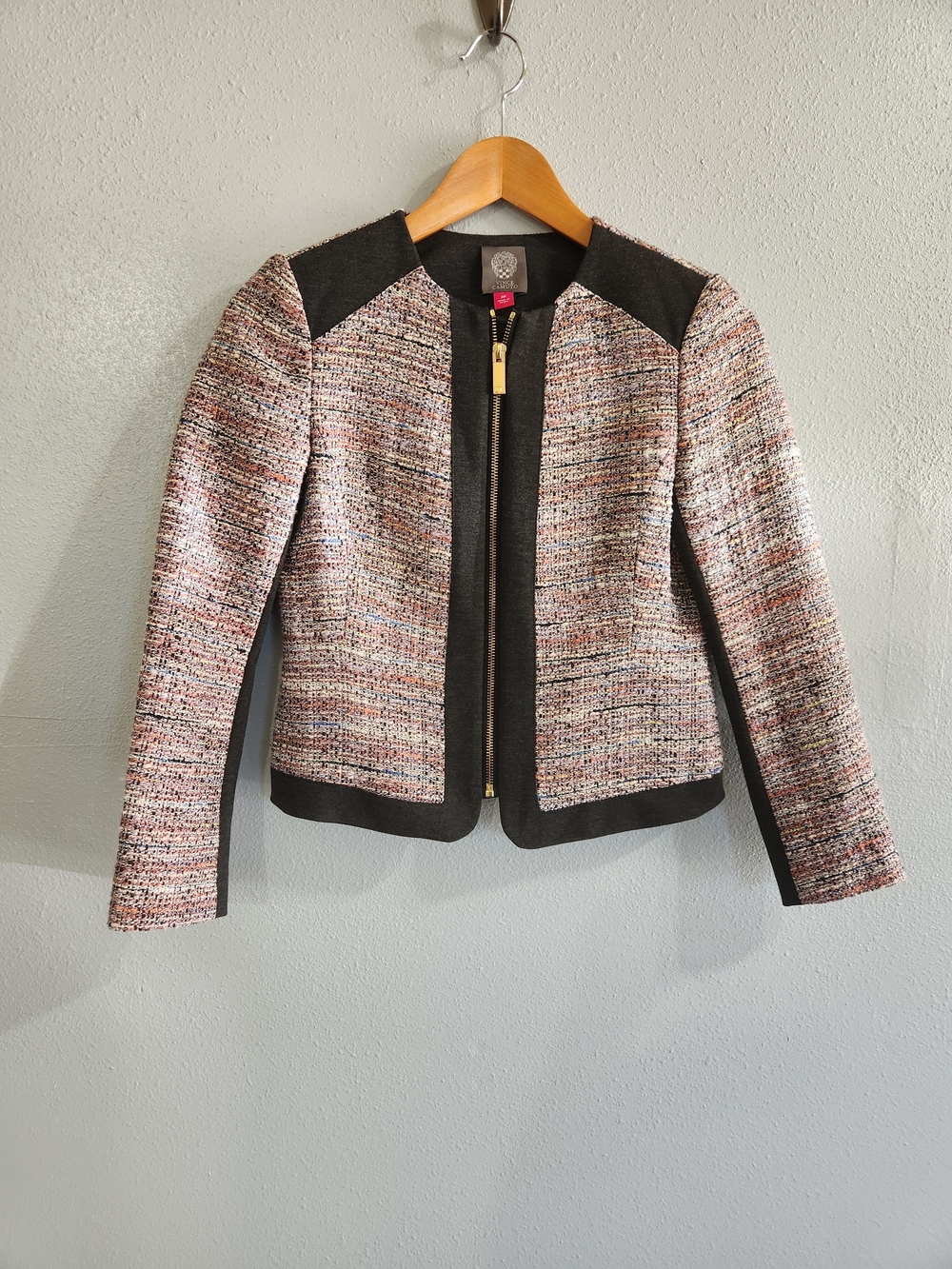 Vince Camuto Multicolor Woven Tweed Jacket Dark Grey Accent Zip Up